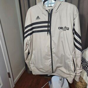 Adidas Beige/Black Hooded Jacket ORL 12 Logo Zip-Up Size M